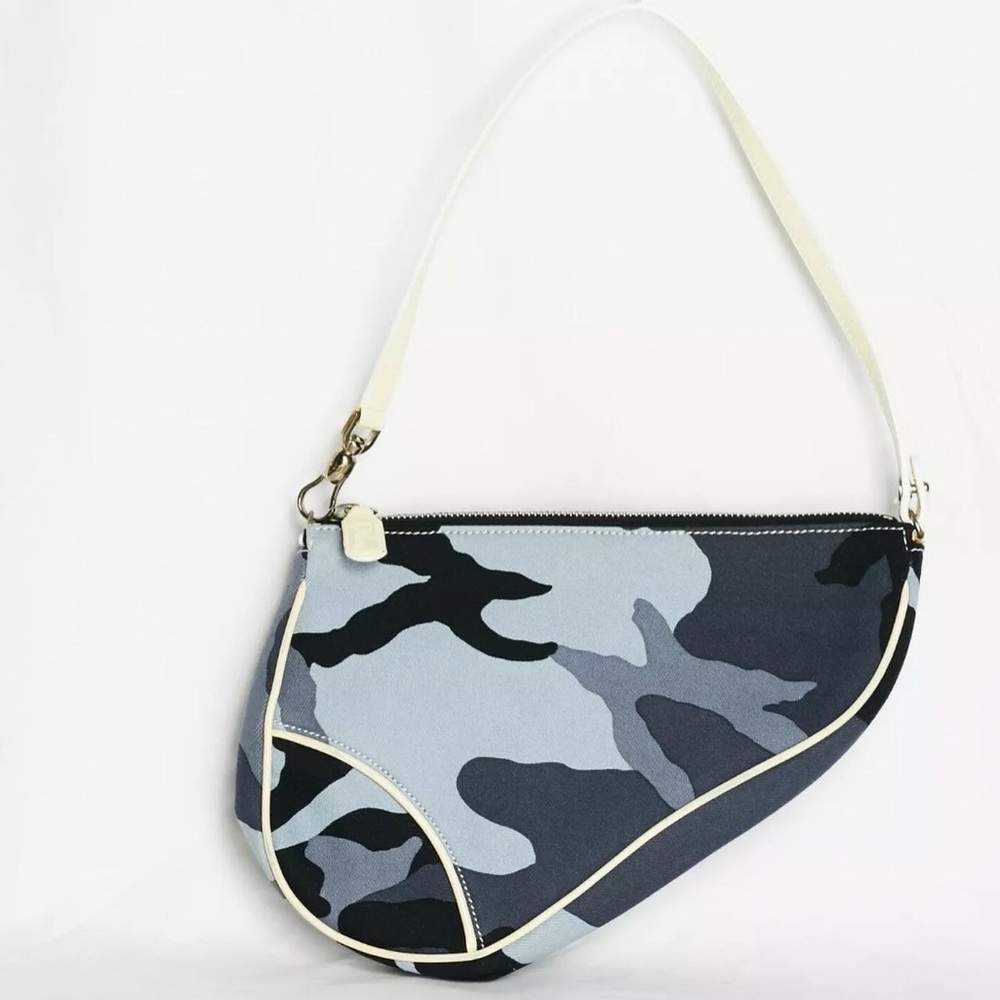 Vintage Dior Blue Camouflage Y2K John Galliano Mini Saddle Handbag - Picture 7 of 15